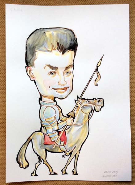 Рисунок мужчины с пикой на коне шаржист Михаил Шабалин
