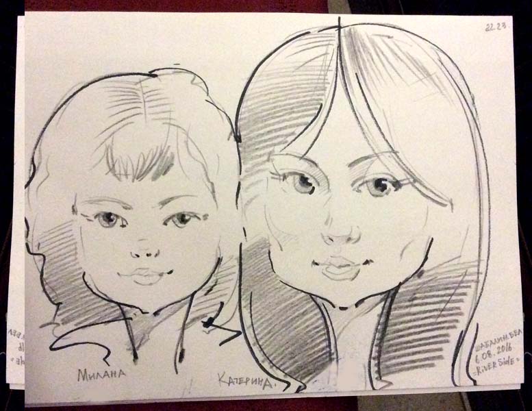 шарж Миланы и Катерины на свадьбе