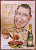 шарж по фото пастелью мужчина ест красную икру Минск