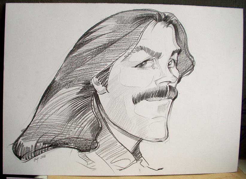 шарж по фото усатого мужчины с длинными волосами Минск