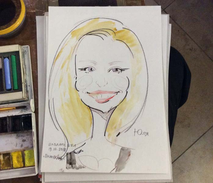 Цветной юмористический набросок Юли на мероприятии