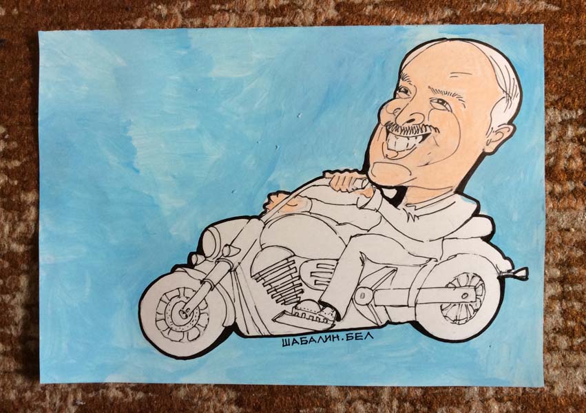 Карикатуры на Лукашенко, шаржи на Лукашенко, Александр на харлее, шаржист Михаил Шабалин, шаржист Мишель