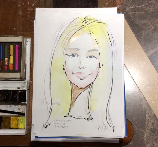 Изображение Юлианны гуашью, шаржист Михаил Шабалин, шаржист Мишель