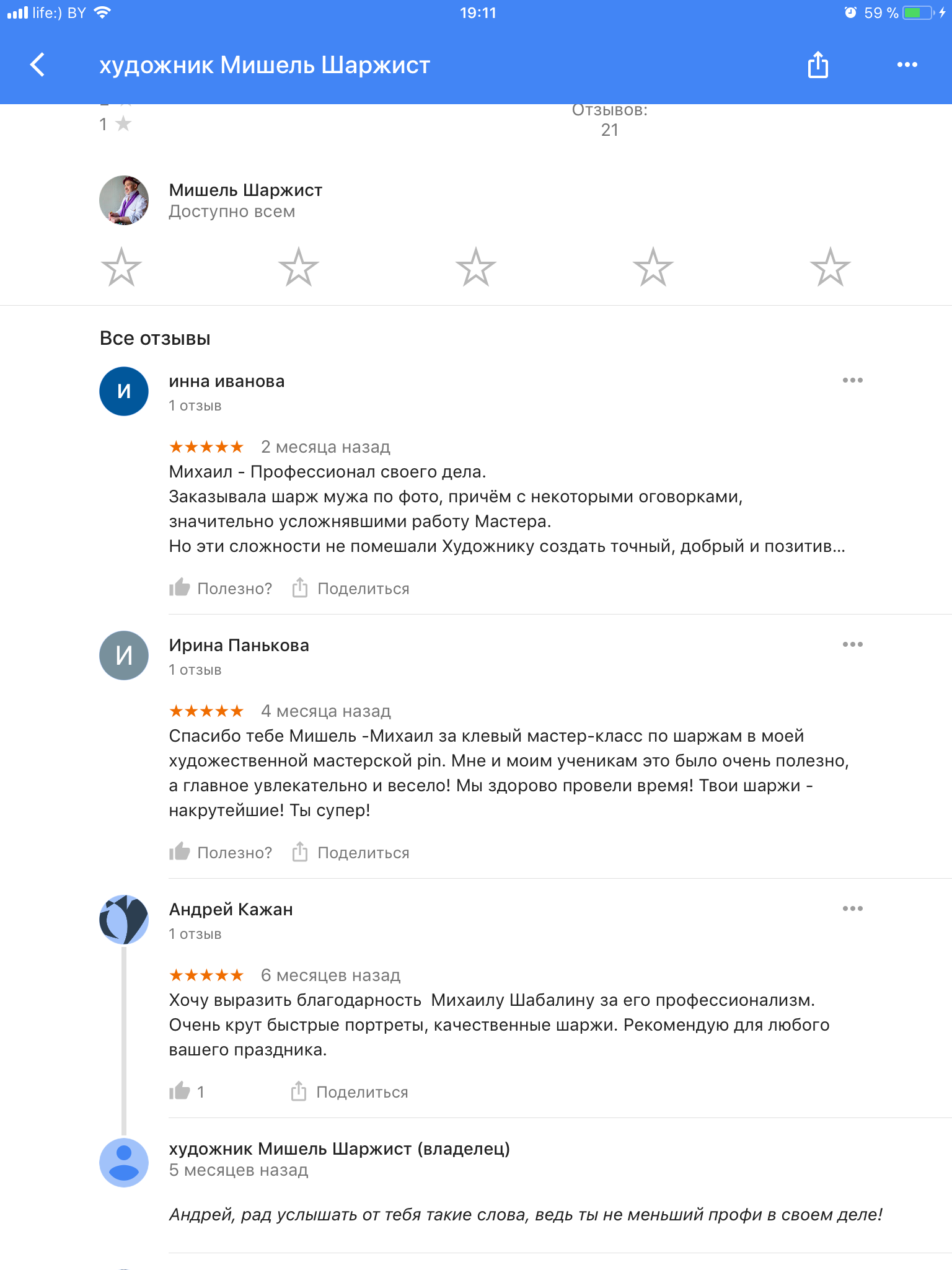 отзывы замечания о шаржисте Михаиле Шабалине 