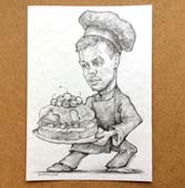 Повар с тортом в простом карандаше шаржист Михаил Шабалин